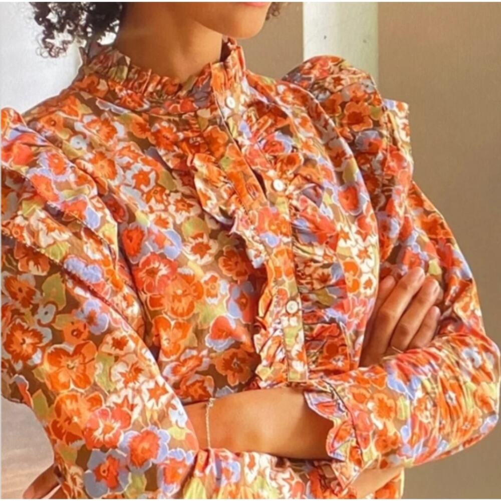 Love The Label Charisma Floral Ruffle Cotton Top Blouse Western Boho XS 4190 - Picture 2 of 9
